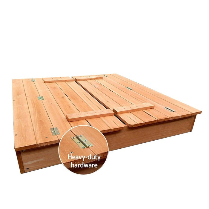 Sandpit Wooden With Folding Benches Kids Square Homemaster Outdoor Sandbox 120cm