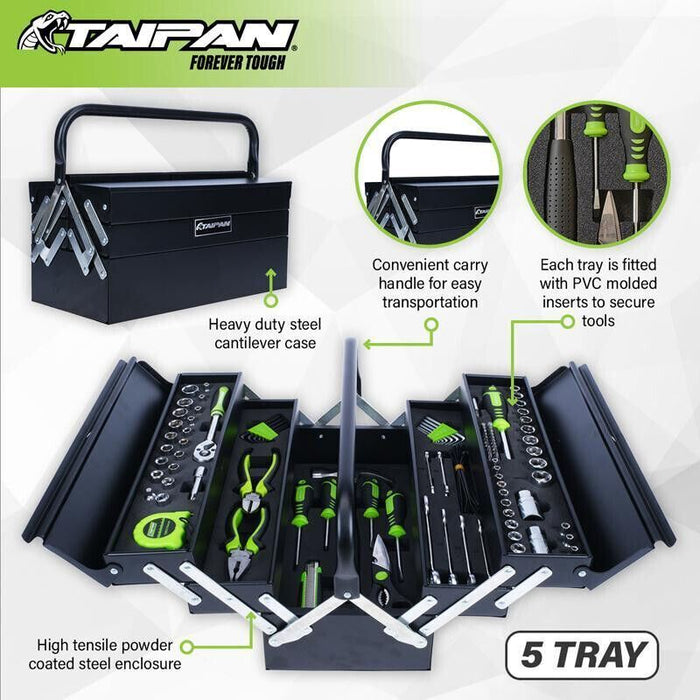 Taipan Assorted Range126PCE Hand Tools Set Metal transportable case Handyman AU