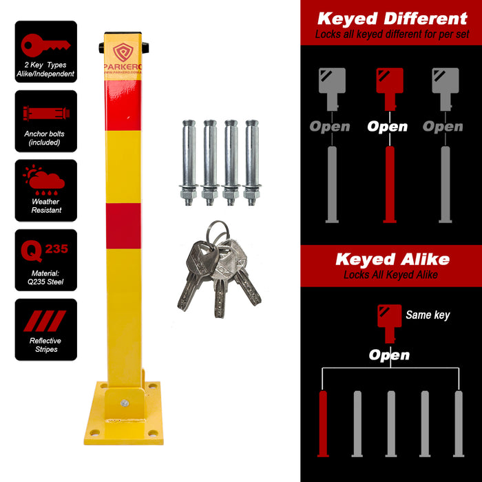 Square Fold-down Bollard Red Parking Barrier 2 Key teyp Vehicle Security