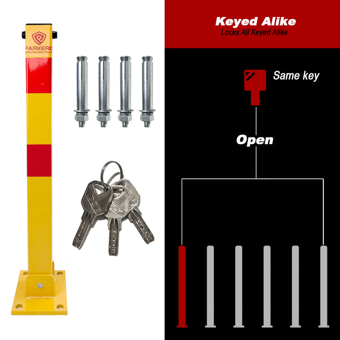 Square Fold-down Bollard Red Parking Barrier 2 Key teyp Vehicle Security