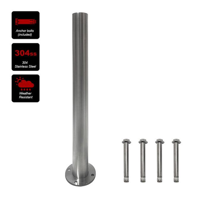 Stainless Steel Surface Mounted Bollard 90 x ⌀9cm Carpark Barrier Heavy-duty
