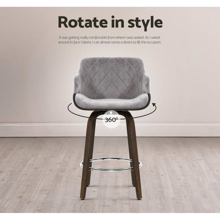 Artiss 2x Bar Stools Swivel Velvet Padded Wooden