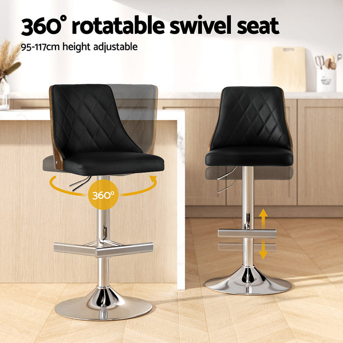Artiss Bar Stool Bentwood Swivel Adjustable Kitchen Counter Stool Leather Black