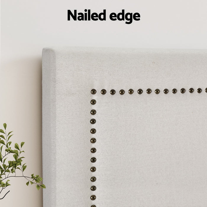 Artiss Bed Head Bed Frame Headboard King Fabric - RIVE Beige White