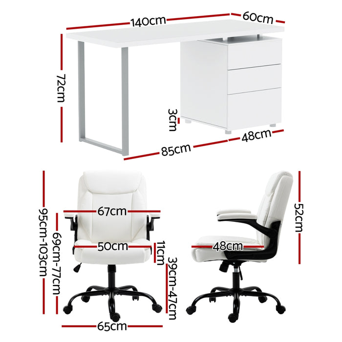 Artiss Computer Desk Executive Office Chairs Sets White