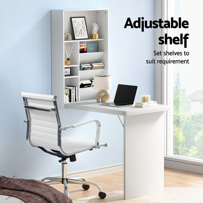 Artiss Computer Desk Office Chair Set PU Leather Wall Mount Foldable Table White