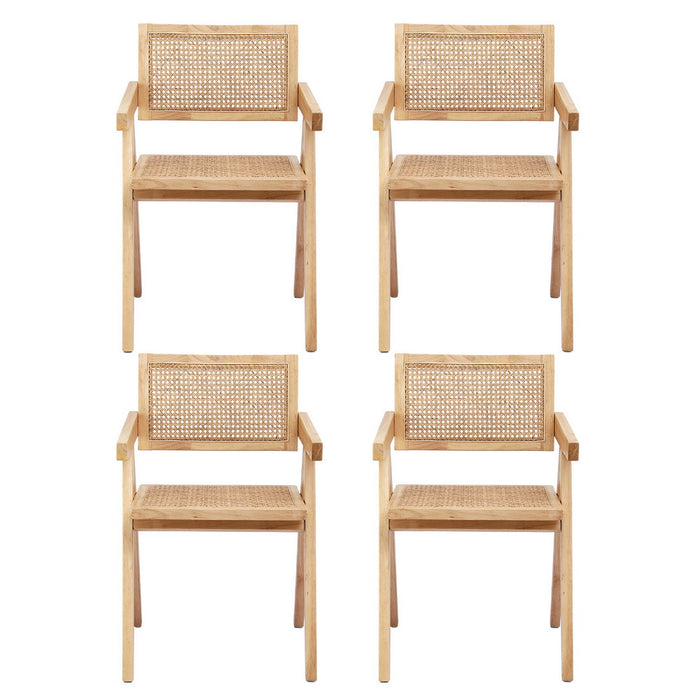 Artiss 4x Dining Chairs Wooden Rattan Seat Rubber Wood Frame