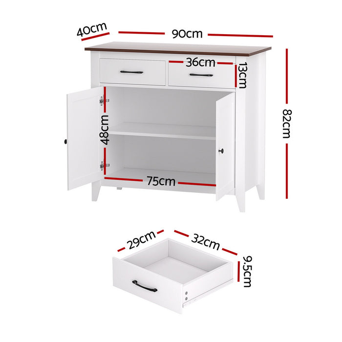 Artiss Buffet Sideboard Storage Cabinet Kitchen Cupboard Hallway 2 Drawers White