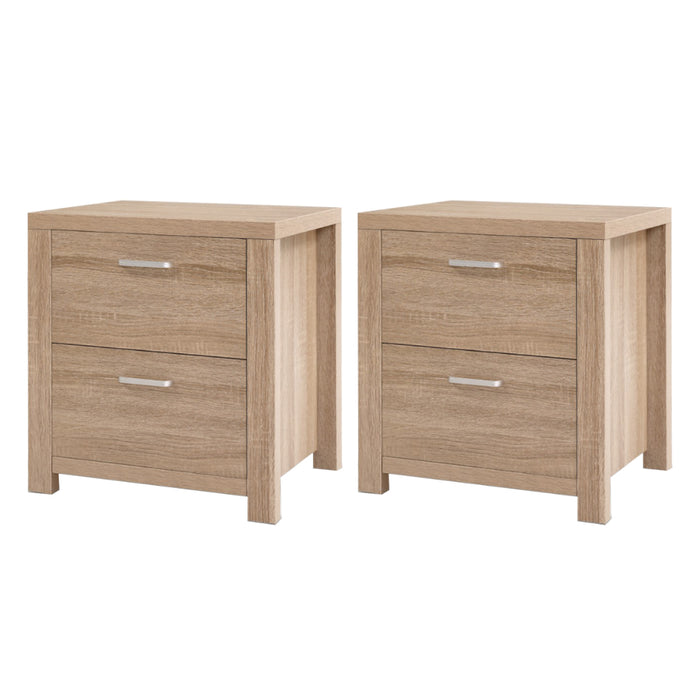 Artiss 2x Bedside Table 2 Drawers - MAXI Pine
