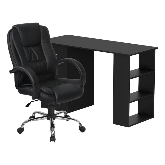 Artiss Computer Desk 120cm Executive Office Chair Set PU Leather High Back Black