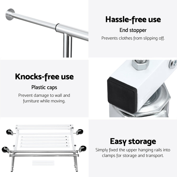 Artiss Clothes Rack Double Rod Airer Rail Coat Stand Adjustable Hanger