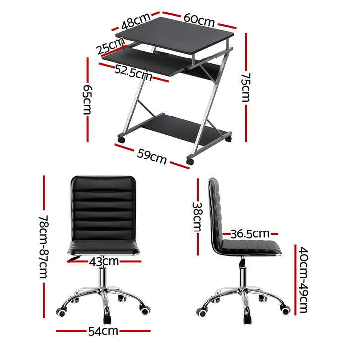 Artiss Computer Desk Office Chair Set Desks with Keyboard Shelf Try Black
