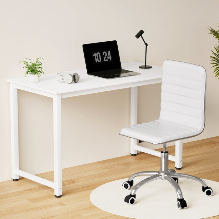 Artiss Computer Desk 120cm Executive Office Chairs Set PU Leather Low Back White