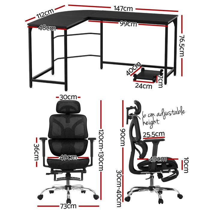 Artiss Computer Desk L-Shape Study Desks Ergonomic Office Chair Mesh Chairs