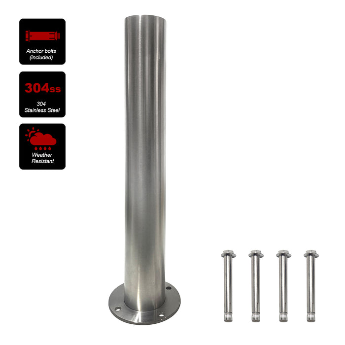 Stainless Steel Surface Mounted Bollard 90x⌀11.4cm Carpark Barrier Heavy-duty