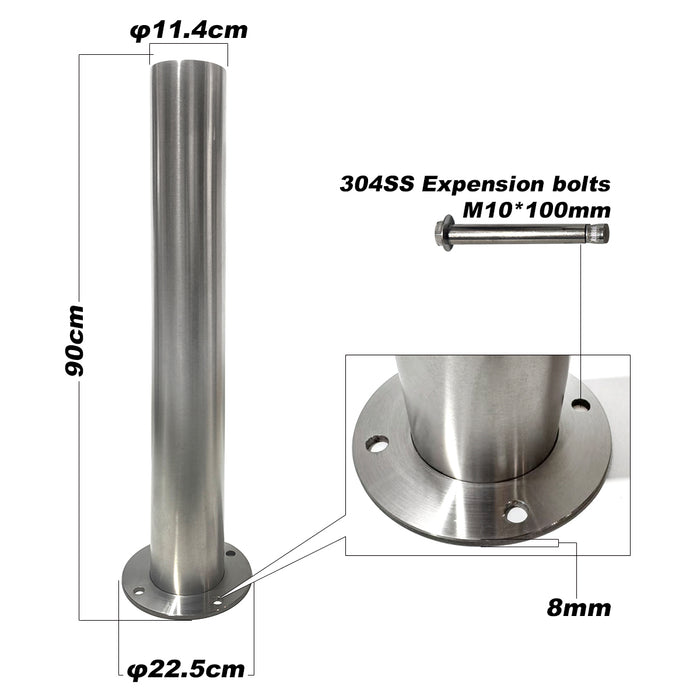 Stainless Steel Surface Mounted Bollard 90x⌀11.4cm Carpark Barrier Heavy-duty