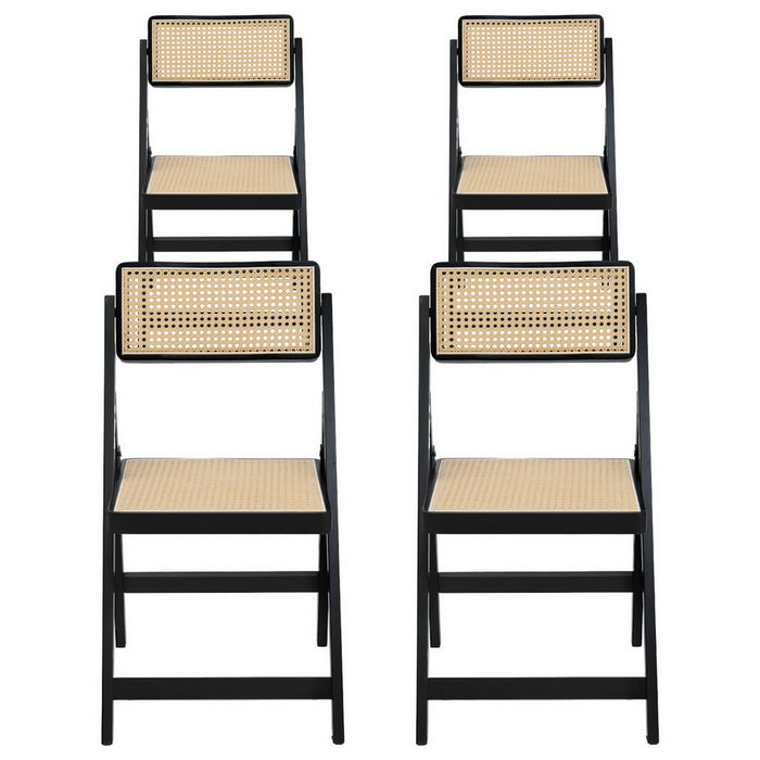 Artiss 4x Dining Chairs Wooden Rattan Foldable Black