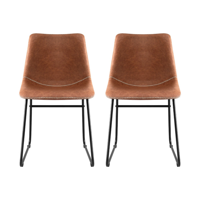 Artiss 2x Dining Chairs Retro PU Leather Kitchen Lounge Cafe Accent Chair Brown