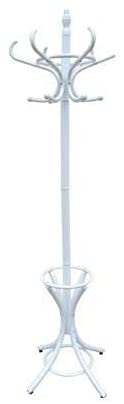 White Coat Rack with Stand Wooden Hat And 12 Hooks Hanger Walnut Tree