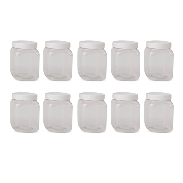 10x 250g Plastic Honey Jars + Lids - Square Clear Food Grade Packaging Containers