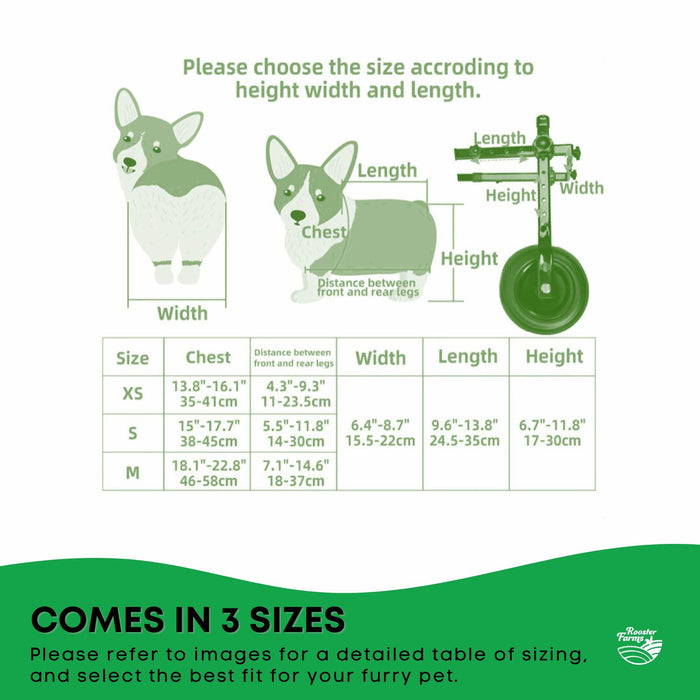 Rooster Farms Little Dog Wheelchair XS Harness - Adjustable Back Leg Aid