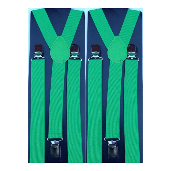 2x Mens Suspenders Braces Adjustable Strong Clip On Elastic Formal Wedding Slim - Green