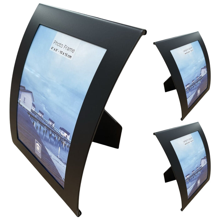 3x Curve Picture Photo Frame Curved Aluminium Portrait 10cm x 15cm (4"x6") - Black