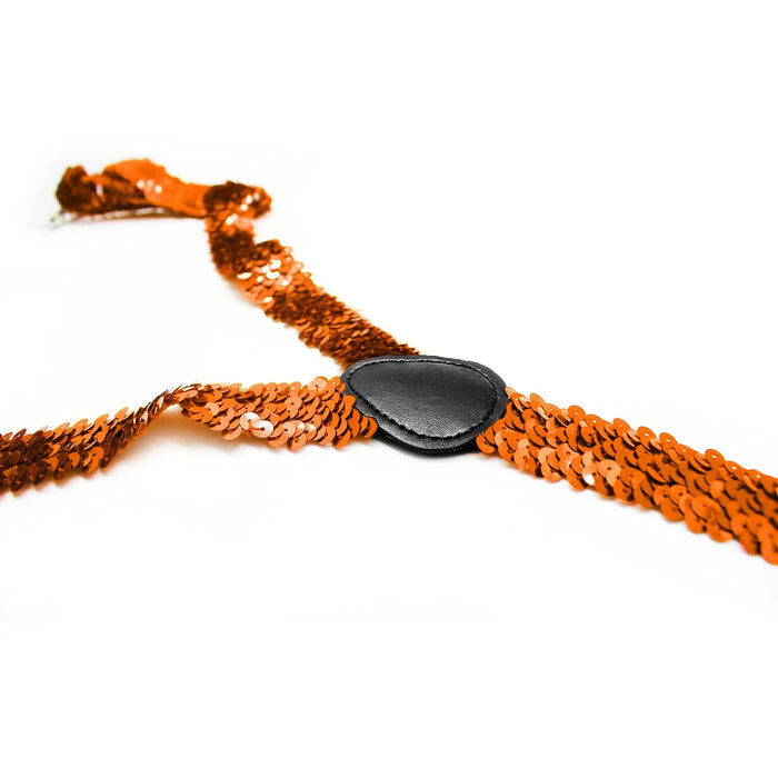 SEQUIN SUSPENDERS Unisex Adjustable Braces Clip On Elastic Y-Back  - Orange