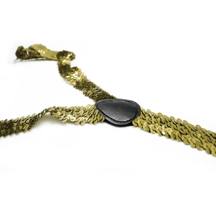 SEQUIN SUSPENDERS Unisex Adjustable Braces Clip On Elastic Y-Back  - Gold