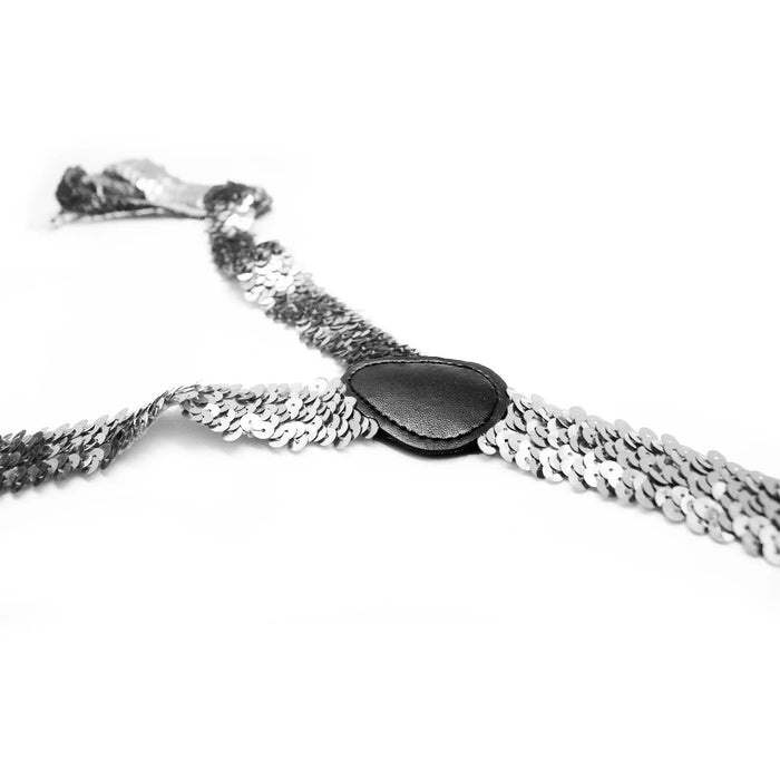 SEQUIN SUSPENDERS Unisex Adjustable Braces Clip On Elastic Y-Back  - Silver