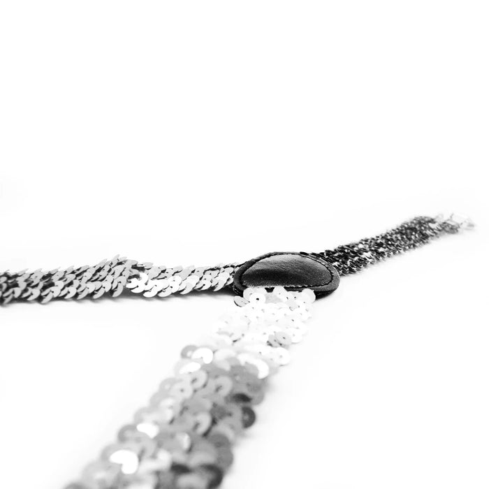 SEQUIN SUSPENDERS Unisex Adjustable Braces Clip On Elastic Y-Back  - Silver