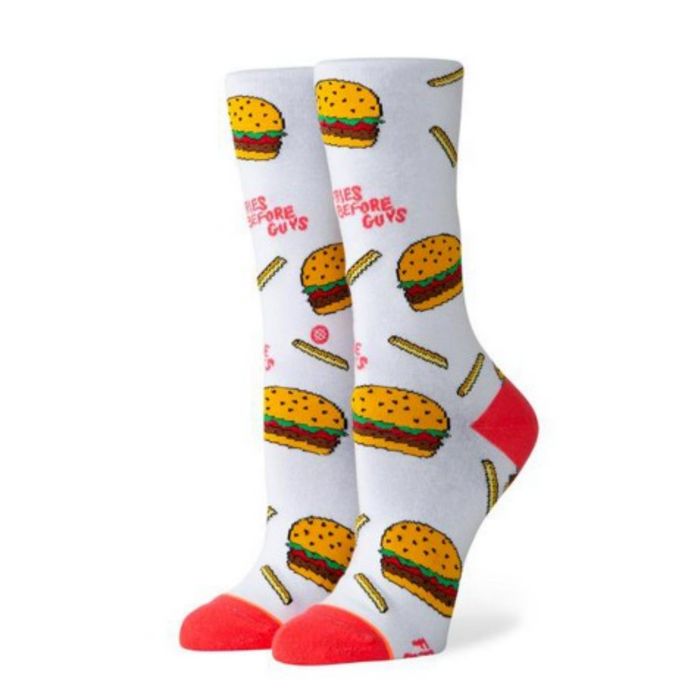 Stance ""Fries Before Guys"" Burger & Fries Crew Socks – Fun Food Print - M