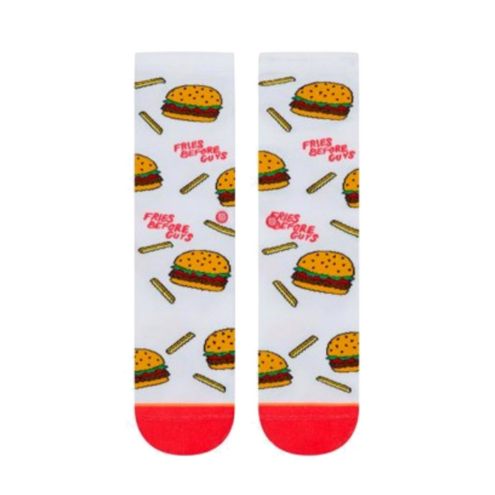 Stance ""Fries Before Guys"" Burger & Fries Crew Socks – Fun Food Print - S