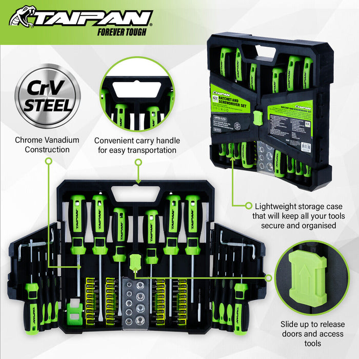 Taipan Assorted Range 63PCE Tools Set Handyman in Blow Mold Case Hand Tools Set
