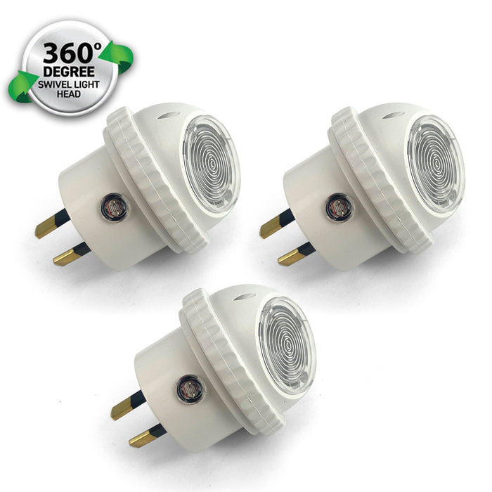 3X 360 Degree Swivel Night Light Auto Sensor Auto LED 240 V Plug In 6.5 x 5cm AU