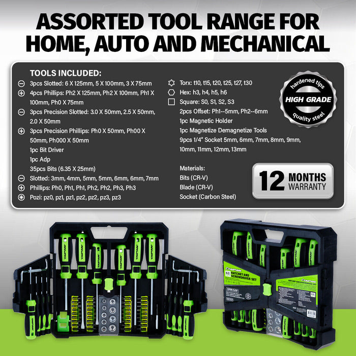 Taipan Assorted Range 63PCE Tools Set Handyman in Blow Mold Case Hand Tools Set
