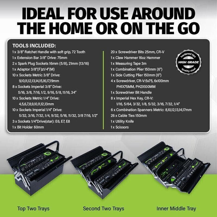 Taipan Assorted Range126PCE Hand Tools Set Metal transportable case Handyman AU