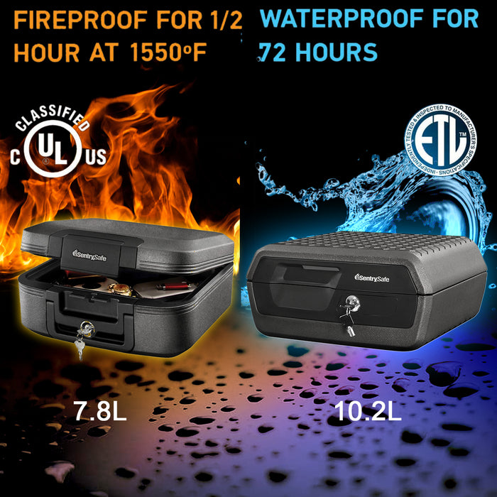 SentrySafe Fire Water Resistant Security Box Protection Safe Chest 7.8/10.2L 2 Keys