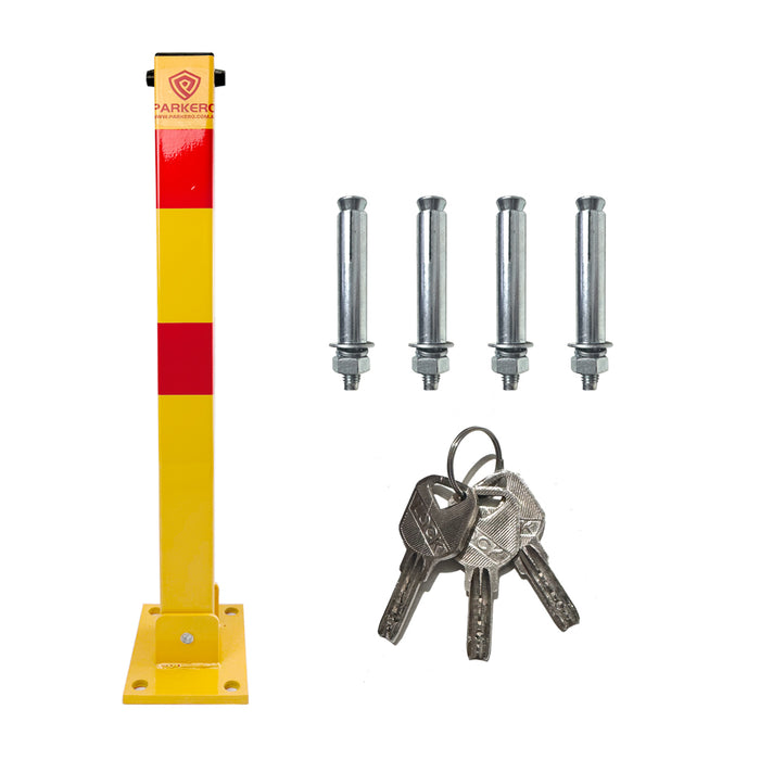 Square Fold-down Bollard Red Parking Barrier 2 Key teyp Vehicle Security