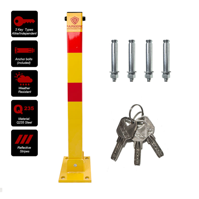 Square Fold-down Bollard Red Parking Barrier 2 Key teyp Vehicle Security