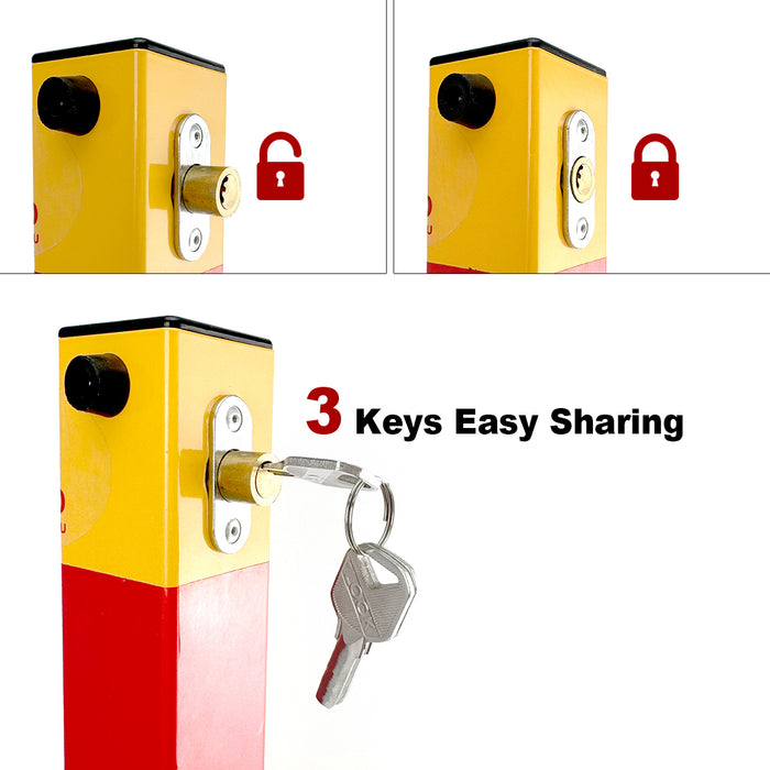 Square Fold-down Bollard Red Parking Barrier 2 Key teyp Vehicle Security