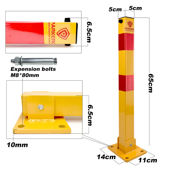 Square Fold-down Bollard Red Parking Barrier 2 Key teyp Vehicle Security