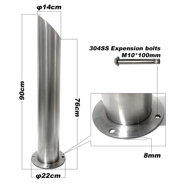 Stainless Steel Surface Mounted Bollard 90x⌀14cm Heavy-duty Carpark Barrier