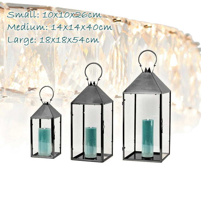 Stainless Steel Glass Lantern Candle Holder 3pcs Set Silver Copper Black