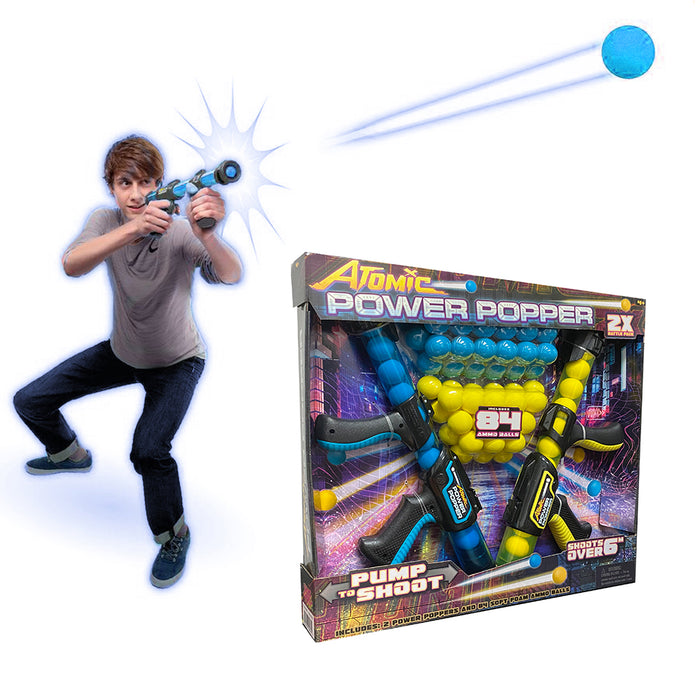 Atomic Power Popper With 84 Foam Balls 2 PACK SET up to 6m 12 shoots 4+ AU STOCK