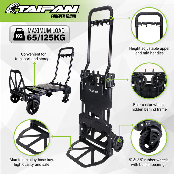 Taipan Cart Foldable Adjustable Trolley Aluminium 2-In-1 Design 65-125KG AU