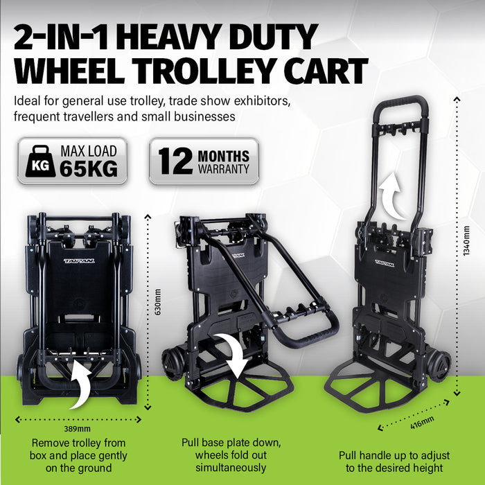 Taipan Cart Foldable Adjustable Trolley Aluminium 2-In-1 Design 65-125KG AU