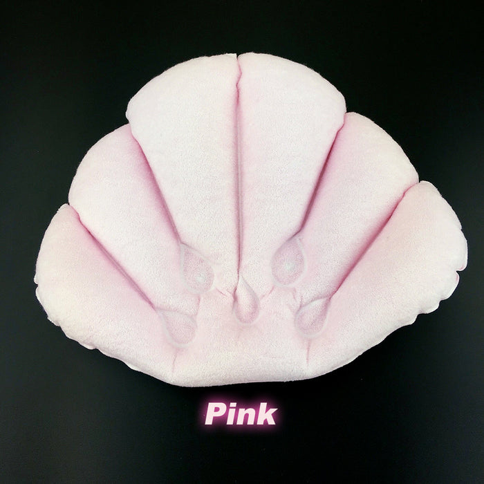 Shell Shape Bath Pillow Terrycloth & Vinyl Covering Soft Inflatable White / Pink