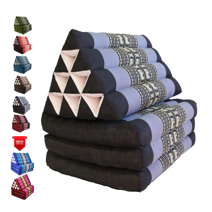 Blue Elephant Large Thai Triangle Pillow 3 Fold Outdoor Mattress Cushion Day Bed 3Folds