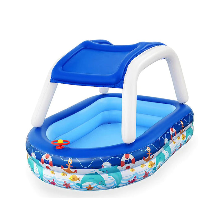 Bestway Inflatable Sun Shade Pool Kids With A Removable Shade Sealife 213x155x132cm